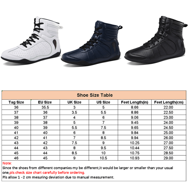 Unisex Adult High Top Snøre-Wrestling Shoes Rund Toe Trainers Svart 39
