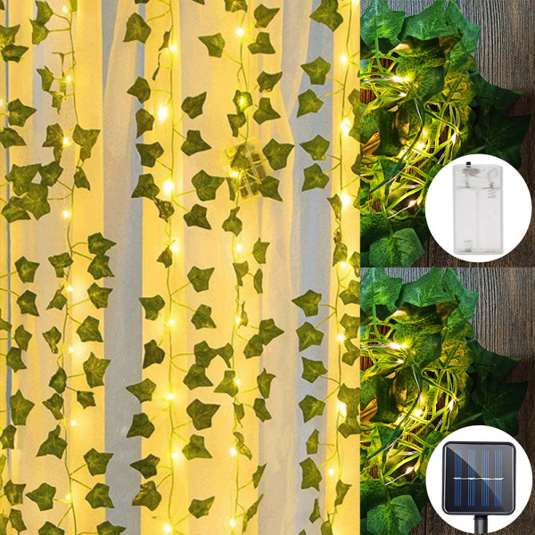 Konstgjorda växter - Green Leaf Vines - Murgröna String Lights 5M Solar Powered