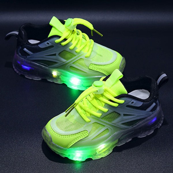 Ljusande löparsko för barn med snörning i mesh andas Sneakers Svart Grön 23