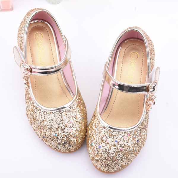 Tyttöjen paljetteja juhlakengät Princess Dance Shoes Heels Sandaalit Golden 30