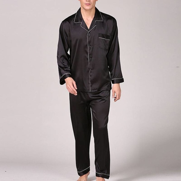 Herr Pyjamas nattkläder Set Boy Long Sleeve Nightwear Loungewear Black L