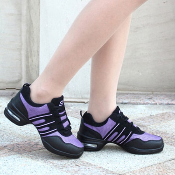 Voksne børn polstrede dansesneakers Walking Dance Sko Black Purple 39