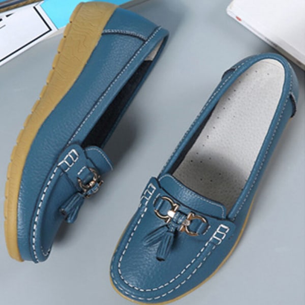 Damer Rund Toe Flats Skor Loafers Mockasiner Tofs sjuksköterska Blue 38