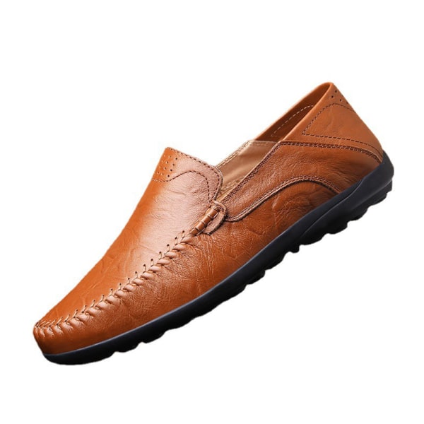 Herre britiske klassiske loafers Slip On imiteret læder business sko Brun 42