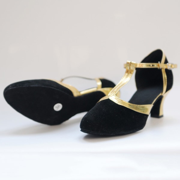 Dam latinska sandaler Dansskor T-rem med stängd tå med mitten av klackarna Black Gold 38