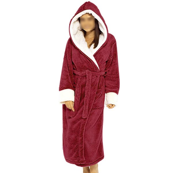 Langærmet fuzzy plys badekåbe til kvinder med bælte i fleece Röd 3XL