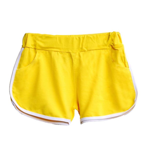 Kvinnor Mid Waist Yoga Slim Pockets Byxor Elastisk midja Hot Pants Yellow,L