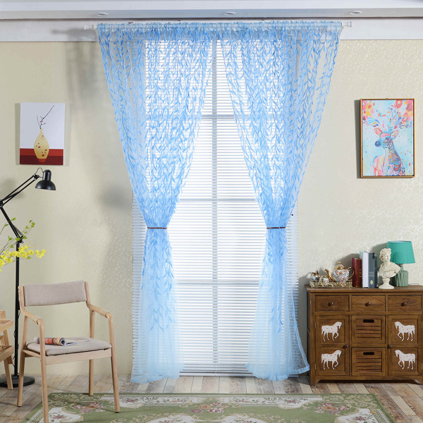 Blomstergardiner Persienner Voile Room Gardin Sheer Panel Tørklæde Blue 100X200cm