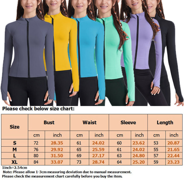 Kvinder Full Zip Workout Top T-shirt Yoga Bluse Sports Gym Comfy Black M