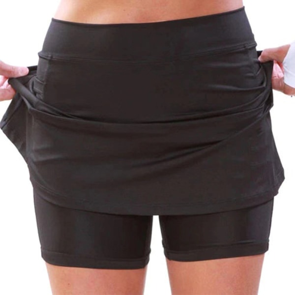 Kvinnor High Waist Yoga Shorts A-line kjol Sport Shorts Black L