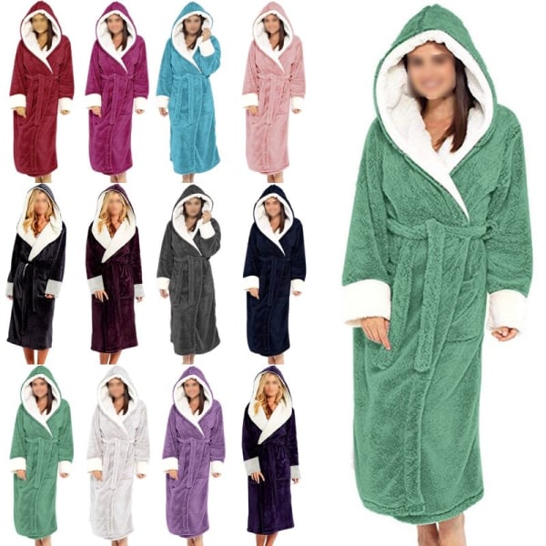 Langærmet fuzzy plys badekåbe til kvinder med bælte i fleece grå 5XL
