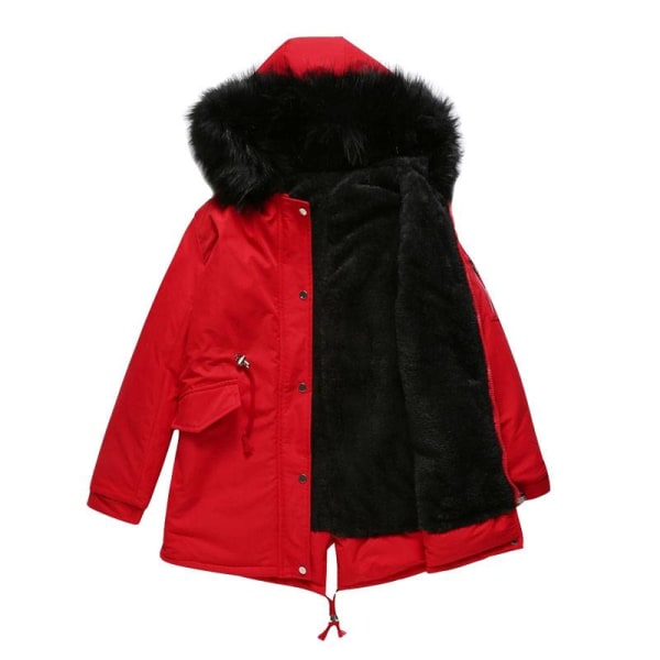 Damrock Ytterkläder Pälsfodrad Trench Hooded Parka Vintervärmare Red XL