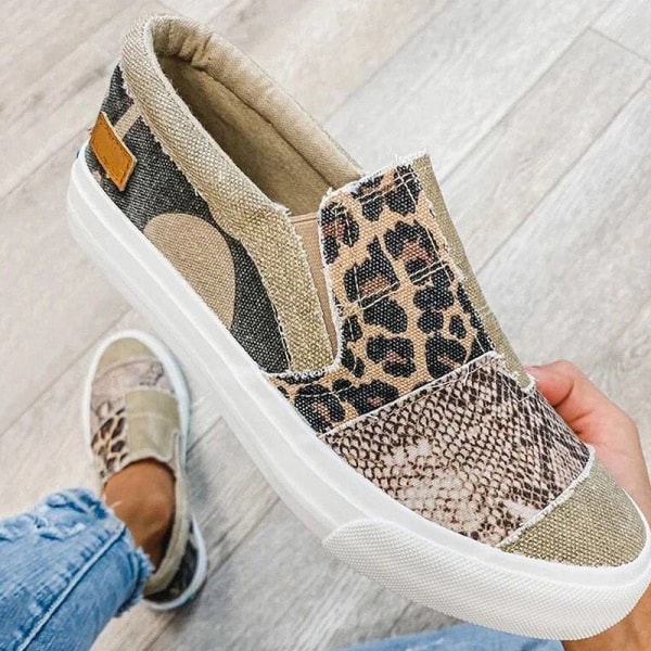 Dam Slip On Mules Sneakers Sneakers Leopard Print Flat Khaki,39