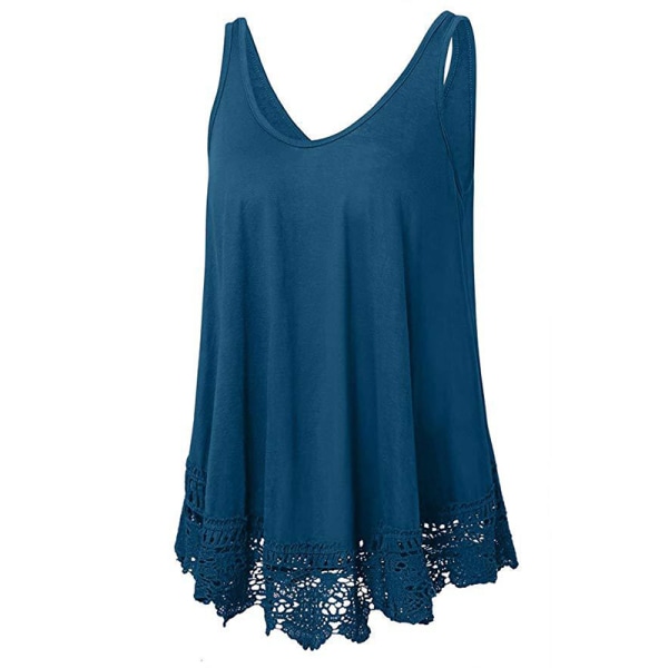 Naisten Hihaton liivi Scoop Neck Tank pitsihelma Liivi Blue L