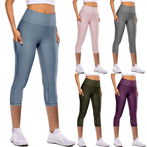 Kvinder Yogabukser Højtaljede beskåret leggings Fitnesslommer blue,S