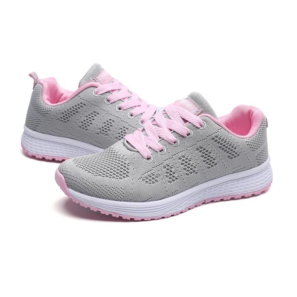 Löparsneakers för damer som andas casual atletiska skor Gray Pink,38