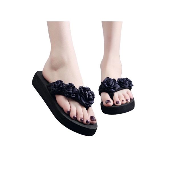 Damflip Flops Flowers Wedge Anti-Slip Beach Backless Navy blue,36