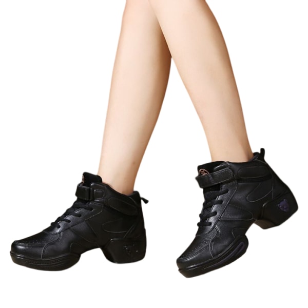 Dam Sneakers med tjocka sulor Jazzskor Dansande Vita mellanklackar Black with Plush Lined 41