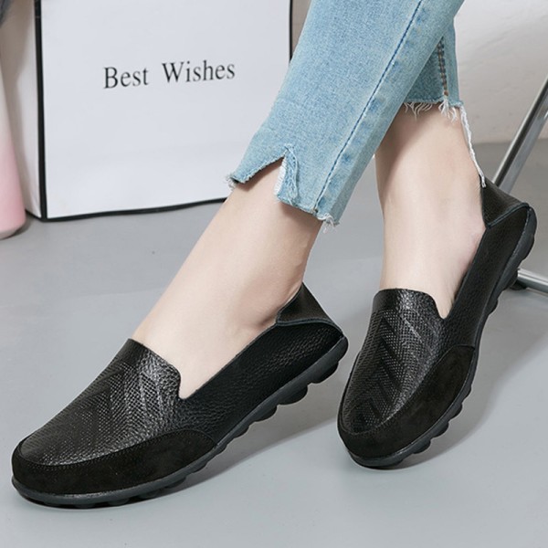 Dam Loafers Slip On Flats Halkfri Walking Comfort Casual Shoe Svart 39