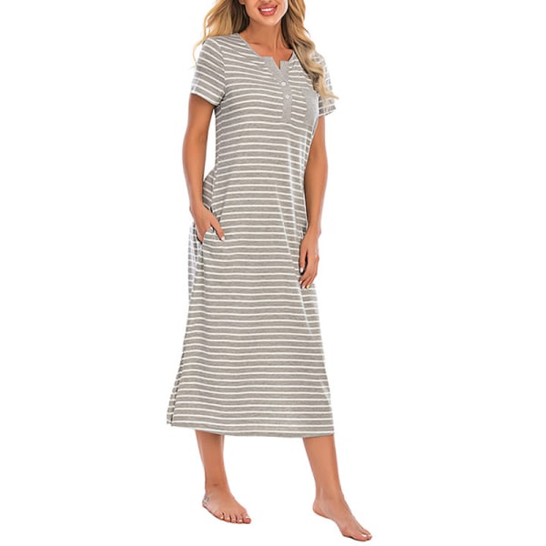Kvinders kortærmede natkjole med rund hals Nattøj Pyjamas Gray,XL