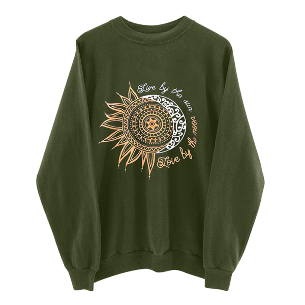 Kvinders Casual Scoop Neck Langærmede Vinter Pullover Toppe Army Green Sunflower M