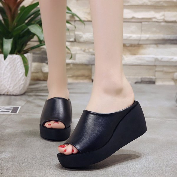 Dame sommerhæle Mule sandaler Tykke såler åben tå hjemmesko Black 37
