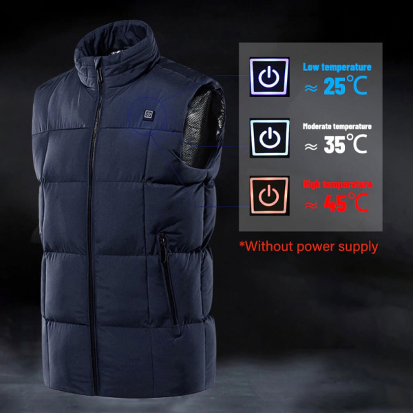 Mænd Opvarmet Vest Vinter Termisk El-jakke USB Opvarmning Mörkblå M