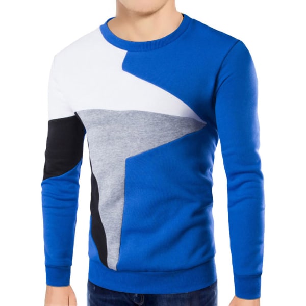 Långärmad Slim Fit Top Casual T-shirt Pullover Sweatshirt för män Blå XL