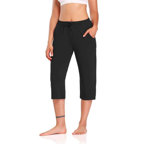 Dam med elastiska midja Baggy byxor Cropped Yoga Sport Byxor Black,S