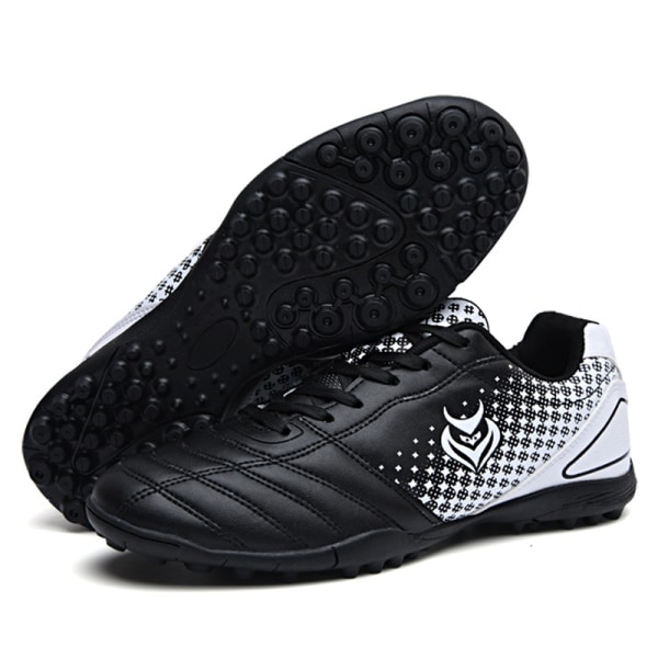 Teenager Unisex fodboldstøvler Spikes Sko Atletik Sneakers Black And White 34