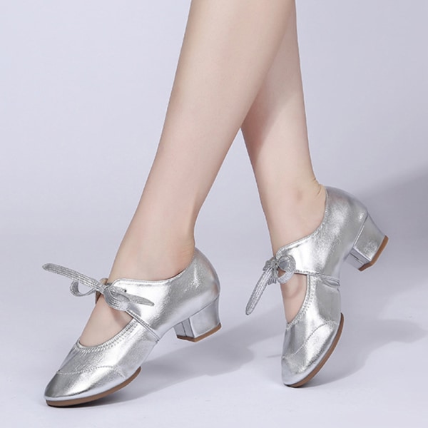 Damsnörning Ballroom Salsa Latin Skor Square Dance Shoe Silver 41