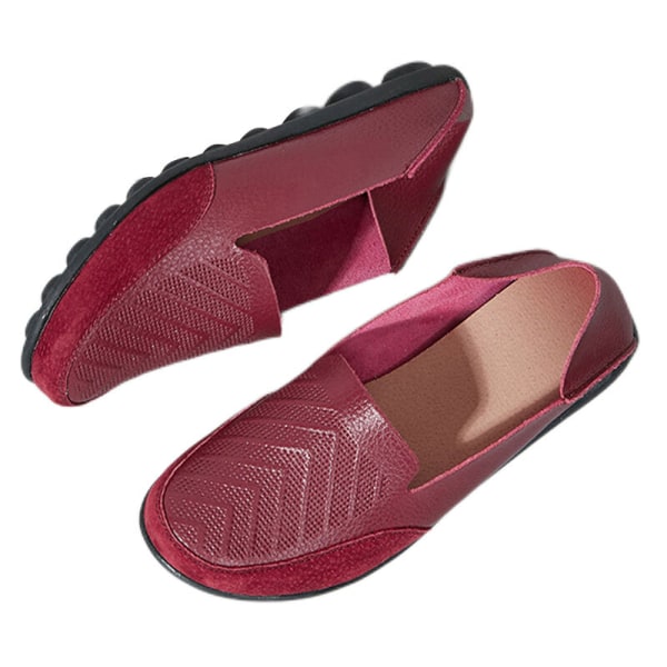 Dam Loafers Slip On Flats Halkfri Walking Comfort Casual Shoe Vin, röd 36