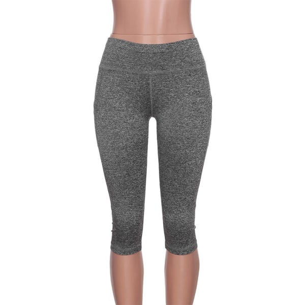 Kvinnor Yoga Byxor High Waist Leggings Cropped Pocket Fitness grey,M