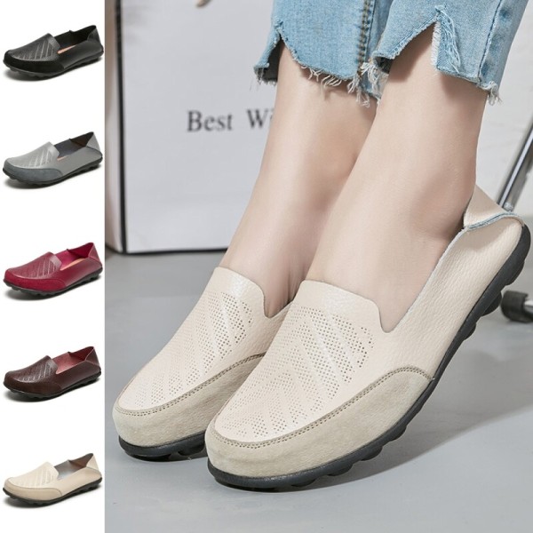 Dam Loafers Slip On Flats Halkfri Walking Comfort Casual Shoe Beige 40