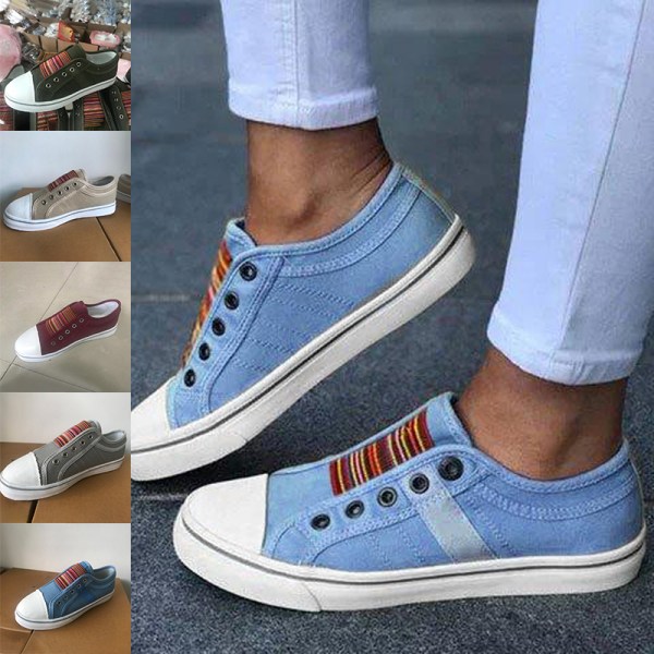 Slip-on skor med elastisk canvas för kvinnor Sneakers Rund Toe Skor blue,41