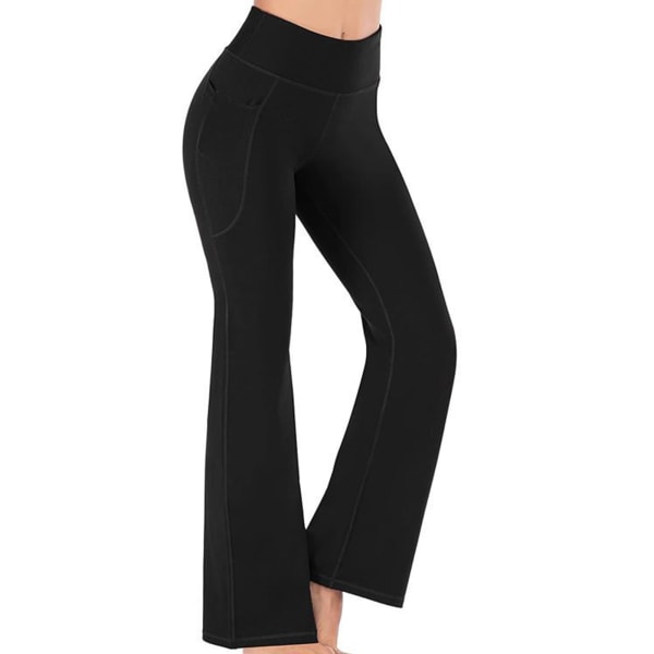 Naisten joogahousut löysät joustavat korkeavyötäröiset housut taskut black,M