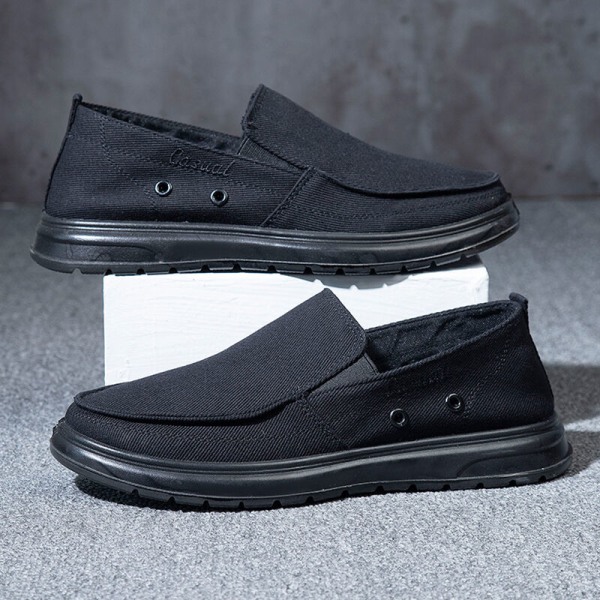 Herre Slip On Flats Casual Canvas Sko Komfortable sneakers Svart-1 38