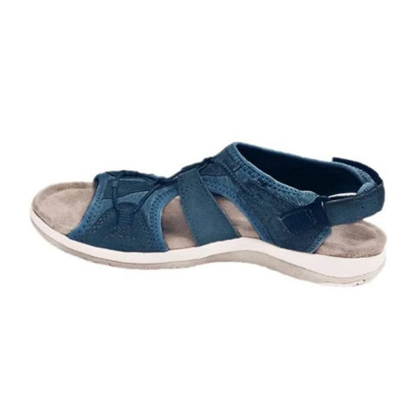 Kvinder udendørs sandaler krog & løkke flade sandaler åben tå Blue 38