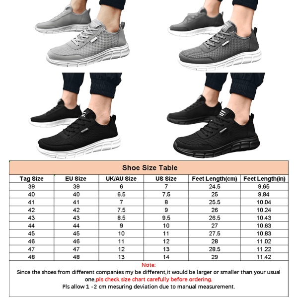 Man mjuka snörskor dagliga lätta skor, halkfria Mörkgrå Tag 48=UK/AU 13=US 14