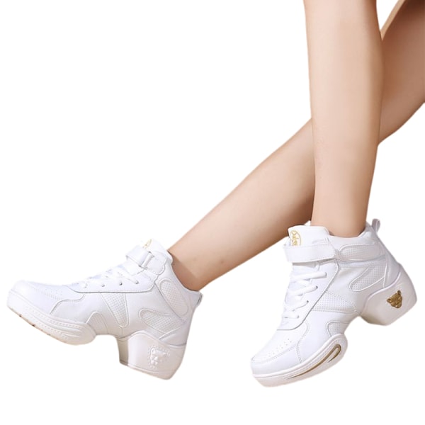 Dam Sneakers med tjocka sulor Jazzskor Dansande Vita mellanklackar White with Plush Lined 38