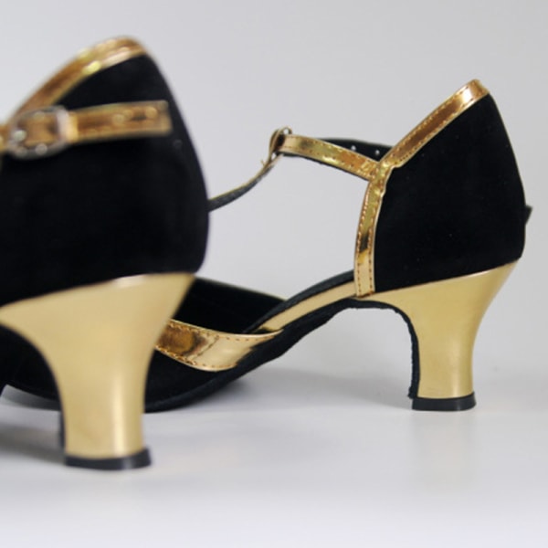 Dam latinska sandaler Dansskor T-rem med stängd tå med mitten av klackarna Black Gold 39