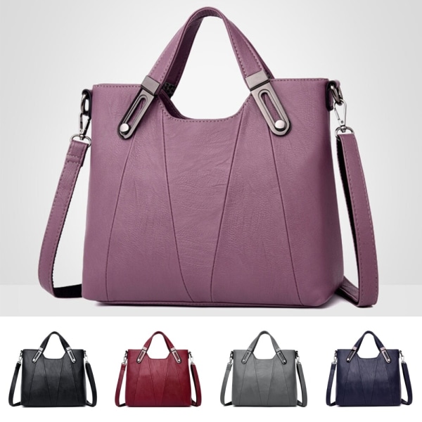 Handväska i äkta läder designer för kvinnor med multi fickor Lila 30x12x25cm/11.81x4.72x9.84"