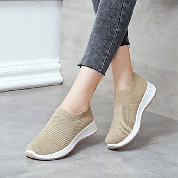 Kvinnor Slip On Walking Shoes Platta Casual Sneakers Khaki 37