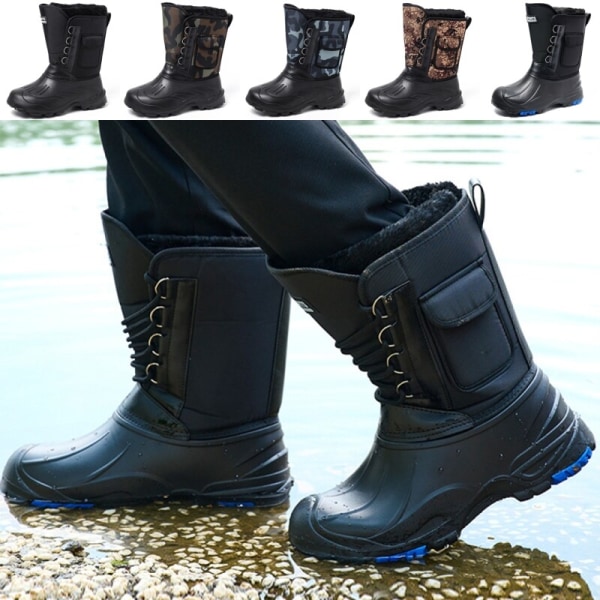 Män Snow Boots Plattform Vinter Boot Plyschfoder med ficka Blå Utan Stålspikar 42