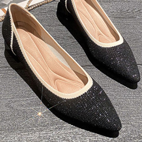 Naisten teräväkärkinen keskikorkoinen toimistoneulottu pumppu mekko kengät toimivat Black 39