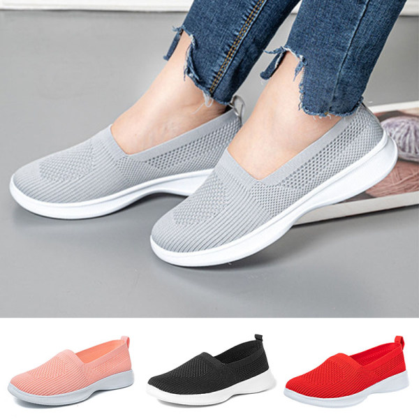 Dam Slip On Sneakers Bekväma Walking Shoes Casual Flats grå 36
