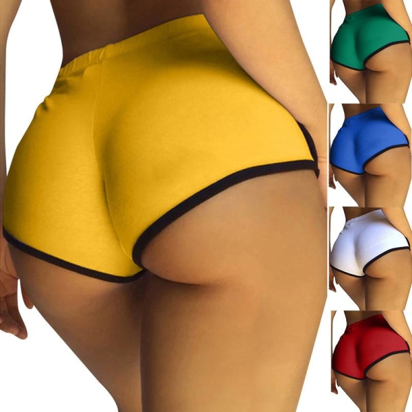 Damtryckta printed med hög midja Sport Fitness Hot Pants Yellow,4XL
