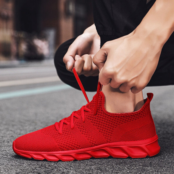Unisex Solid Color Mesh Sneakers Bekväma Sneakers med mjuk sula Röd 36