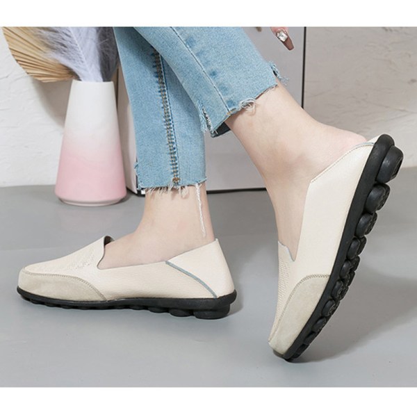 Dam Loafers Slip On Flats Halkfri Walking Comfort Casual Shoe Beige 37