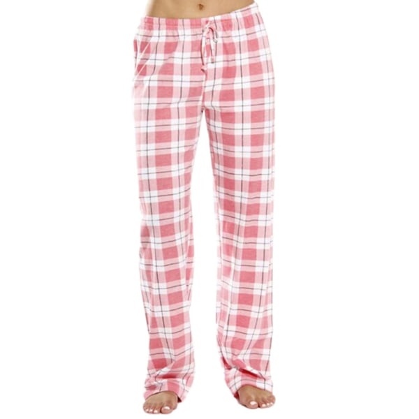 Dame plaid elastiske pyjamasbukser Casual Baggy Loungewear Rosa S